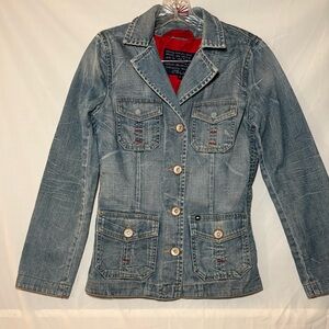 Y2K LTB Women's Denim Button Up Blazer with Pockets Medium Wash